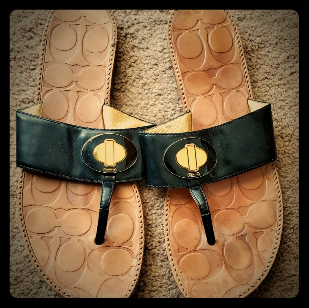 Black Patent Coach Sandals